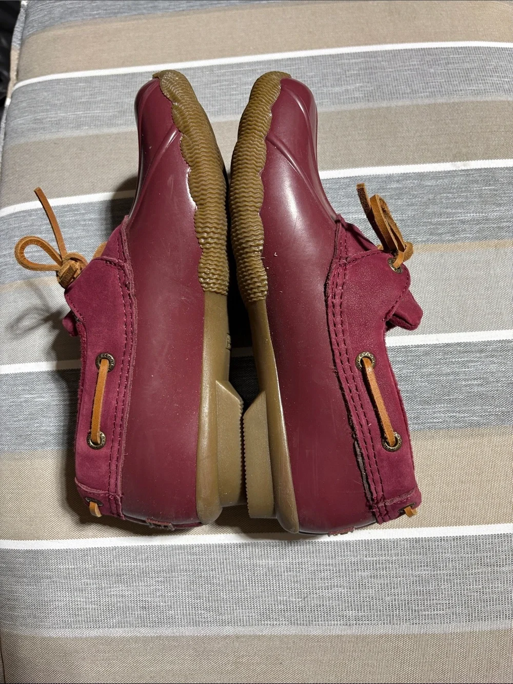 Sperry Women's Maroon Lace-Up Duck Boots with Tan Laces